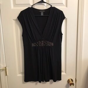 Spenser Jeremy Black Studded Blouse Size Lg V-Neck Gathered Top NWOT